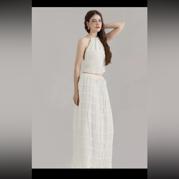 Women's Lightweight Breathable White Lace Backless Sleeveless Top & Skirt M - Picture 3 of 6